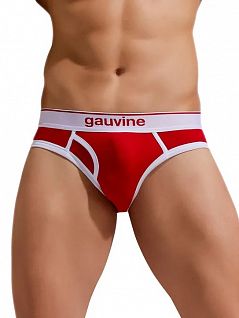Стильные трусы брифы с белой окантовкой и резинкой красного цвета GAUVINE 49880